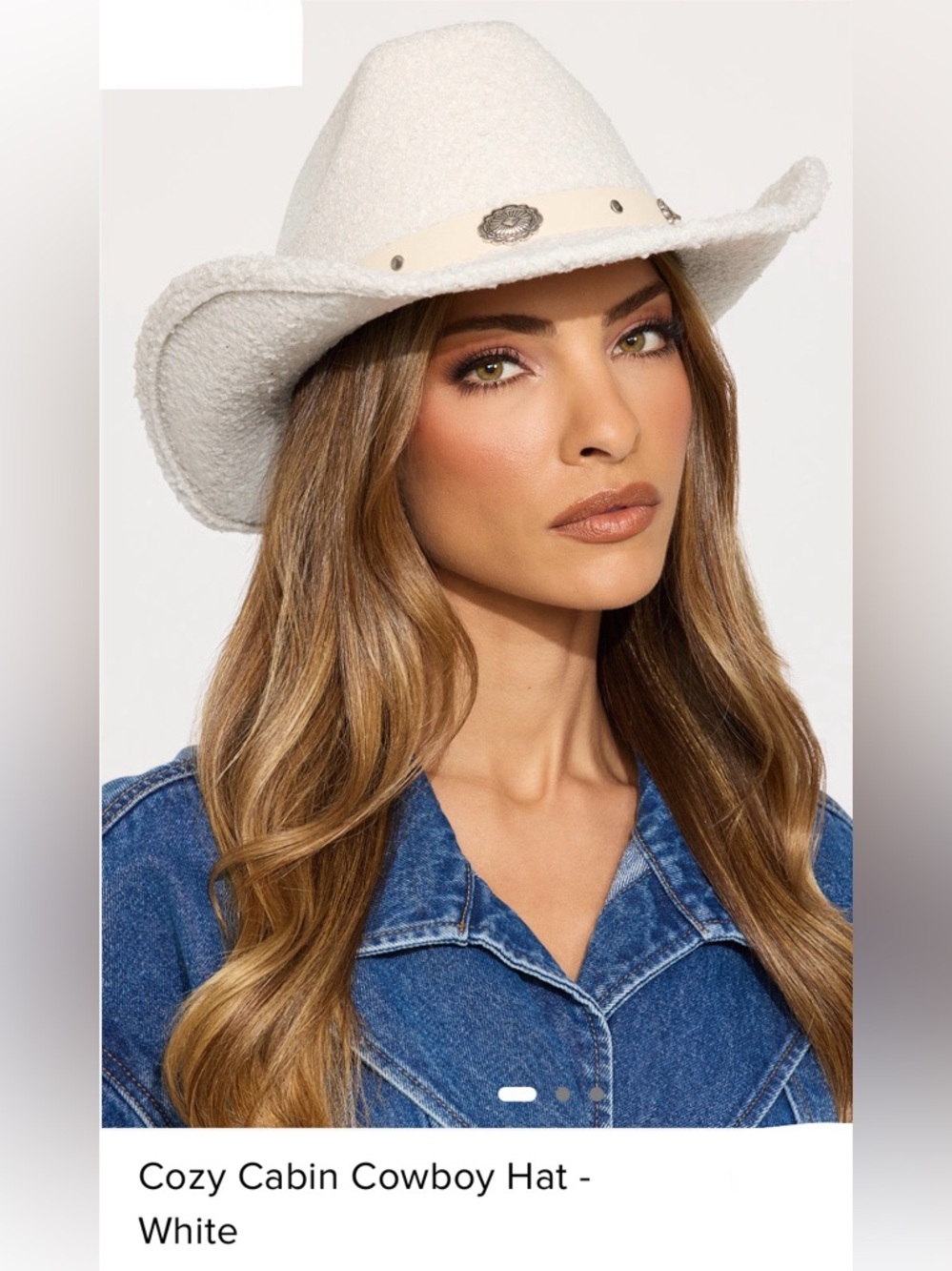Cozy White Bouclé Cowboy Hat with Decorative Band-White